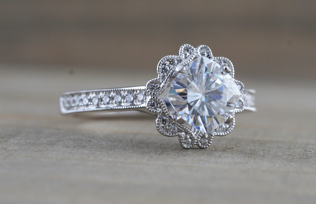 Simon G. Marquise Halo Vintage Style Floral Engagement Ring | Ben Garelick
