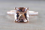 14k Rose Gold Encrusted Under Halo 3 Face 3D Diamond Cushion Morganite Ring 9x9 Solitaire M3090