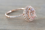 Penelope Oval Morganite Diamond Halo Ring
