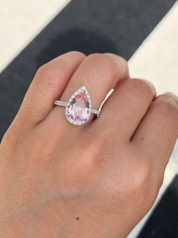 Pear Morganite Diamond Halo Ring