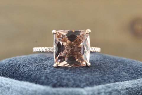 Cushion Morganite Double Underhalo Diamond Ring 10x10mm M3092