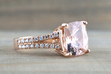 14k Gold 11x11mm Cushion Square Cut Morganite Diamond Ring M3091