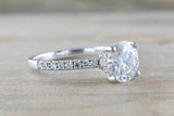Engagement Ring 7mm round gold underhalo hidden diamond setting Moissanite Lab Grown
