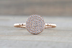 Large Gold Diamond Pave Disk Ball Bead Signet Ring FR01012