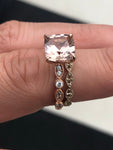 8mm Cushion Cut Morganite with Diamond Art Deco Mounting