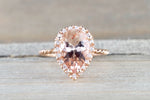 Pear Morganite Diamond Halo Rope Ring