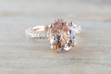 14k Gold Encrusted Under Halo Micro Pave 3 Face Oval Morganite Ring 12x10 ASPER1430030